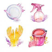 Premium Photo Watercolor Hand Drawn Cleaning Clipart Set Isolated On A White Housekeeping Supplies How To Draw Hands Housekeeping Supplies Hand Logo