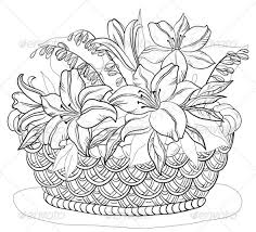 Basket With Flowers Contours Flower Coloring Pages Coloring Pages Drawings