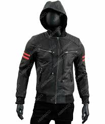 Black Leather Hoodie Jacket Red Lining With Removable Hood Jacket Men Coat Abbraci Leather Hoodie Hoodie Jacket Men Leather Jacket With Hood