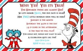They come in pdf file for easy printing. Dr Seuss Baby Shower Invitation Example For Twins Invitations Online
