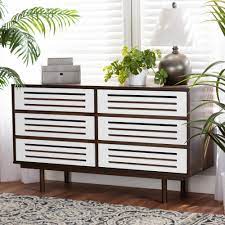 At first glance, you might not notice, but if you look a little longer, one is clearly larger and more ornate than the others. Baxton Studio Meike Mid Century Modern Two Tone Walnut Brown And White Finished Wood 6 Drawer Dresser Walmart Com Walmart Com