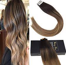 Sunny Ombre Darkest Brown Fading To Medium Brown Mixed Caramel Blonde Alayage Tape Extensions Tape In Hair Extensions Ombre Hair Extensions Balayage Hair