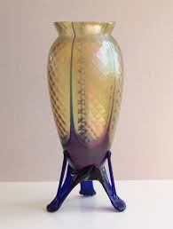 Czechoslavakia Art Nouveau Jugendstil Kralik Footed Vase Art Glass Vase Glass Art Pottery Art