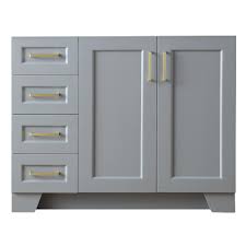 This amariani right offset 42 single bathroom vanity base is the perfect choice for those looking for a transitional bathroom vanity. 42 X 21 5 X 33 5 5 Full Extension Dovetail Drawers 2 Soft Closing Doors Ariel Bathroom Vanity Base Cabinet In White With Right Offset Sink Configuration Built In Toe Kick Kitchen