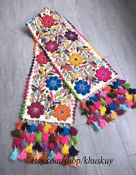 Boho Table Bed Runner Floral Embroiderytable Loom Tapestry Etsy In 2020 Boho Table Runner Embroidered Table Runner Rustic Chic Table Runner