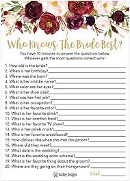 Bridal showers are fun celebrations leading up to weddings. Amazon Com 25 Cute Flowers How Well Do You Know The Bride Bridal Wedding Shower Or Bachelorette Party Game Floral Who Knows The Best Does The Groom Couples Guessing Question Set Of Cards