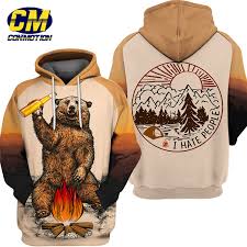 3d Bear Beer Bonfire Print Cool Sweatshirt Mens Hoodie