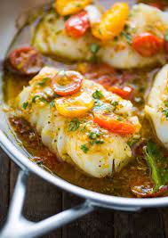 Pan Seared Cod In White Wine Tomato Basil Sauce Baker By Nature Recipe Cooking Recipes Cod Fish Recipes Recipes