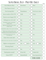 Printable Super Bowl Prop Bets Sheet For 2021 Printerfriend Ly Below we take a look at the 28 strangest prop bets we could find for super bowl liv. printable super bowl prop bets sheet
