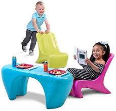 Step2 Junior Chic 3piece Furniture Set Kids Plastic Play Table Chair Set Colorful Sleek In 2020 Plastic Outdoor Furniture Play Table Chairs Kids Table And Chairs
