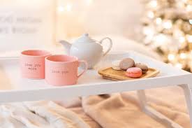 Modern breakfast tray with legs. Breakfast In Bed Tray With Cup Of Coffee And Macaroon Modern Bedroom Interior Romantic Morning Surprise Stock Image Image Of Comfortable Furnishing 131853889