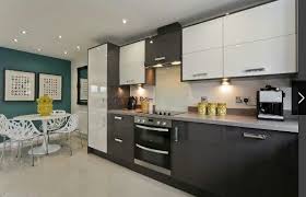Interior Designed Contemporary Kitchen Dining Room Dark Teal Feature Wall Charcoal Grey Gloss Kitchen Units Living Room Kitchen Teal Kitchen Kitchen Units
