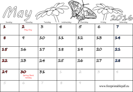 See here spring bank holiday date in 2016 and the number of the remaining days. May 2016 Calendar Pdf For Kids And Adults Free Printable Pdf
