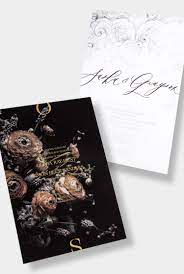 Dark Moody Floral Wedding Invitation White Texture Wedding Invitation Gold Wedding Invitation Design Gold Wedding Invitations Gold Foil Wedding Invitations