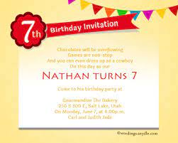 Birthday invitation sample for 7 years old. 7th Birthday Party Invitation Wording Wordings And Messages