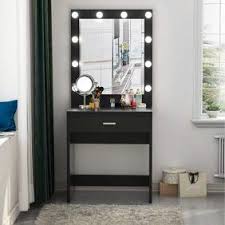 Tribesigns Vanity Set With Lighted Mirror Makeup Dressing Table Dresser Desk For Bedroom Black 10 Warm Led Bulbs Walmart Com Vanity Table Set Bedroom Makeup Vanity Make Up Desk Vanity