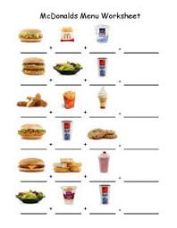 Fast Food Worksheet 1 Money Math Life Skills Math Binder