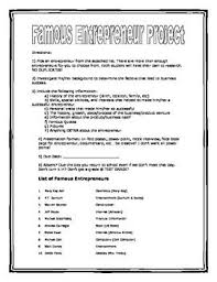 Entrepreneur Research Project Research Projects Teaching Business Entrepreneurship Lesson Plans