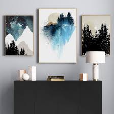 Simple Watercolor Forest Mountain Canvas Print Wall Art Poster Airbnb Home Decor Sofa Abstract Wall Painting Wall Painting Living Room Oversized Wall Art