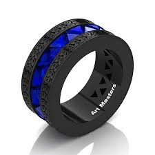 Black And Gold Ring Mens Mens Modern Italian 14k Black Gold Triangle Blue Sapphire Channel Cluster Engraved Wedding Band R777e 14kbgbs2 In 2020 Black Gold Ring Wedding Band Engraving Gemstone Wedding Bands