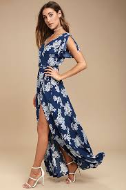 Heart Of Marigold Navy Blue Floral Print Wrap Maxi Dress Maxi Dress Maxi Wrap Dress Navy Blue Floral Print Dress