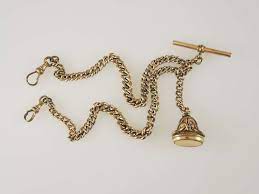 Victorian antique long ladies watch chain necklace, price: Gold Plated Victorian Pocket Watch Chain Double With Fob C1890