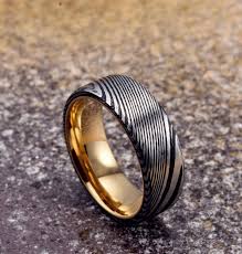 King Will Warriors 8mm Damascus Ring With Gold Inner Damascus Ring Damascus Steel Ring Damascus Steel Wedding Band