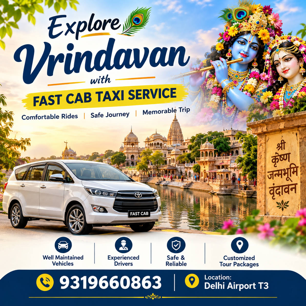 Delhi airport to Vrindavan cab service product image