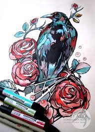 At times, colors are also added along side or other images are mixed to create a better look. Watercolor Crow With Roses Tattoo Design By Gornostayeva Alisa