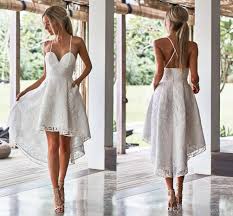 Fashion Lace High Low Cheap Wedding Dresses Under 100 With Straps Backless Short F Short Wedding Dress Beach Wedding Dresses High Low Short White Dress Wedding