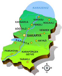 16 i̇lçe ve belediye, bu belediyelerde toplam 668 mahalle bulunmaktadır. Sakarya Nehri Harita
