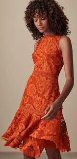 Burnt Orange Lace Floral Dress Perfect Dress For A Spring Wedding Guest Out Orange Wedding Guest Dresses Wedding Guest Outfit Spring Wedding Guest Outfit Fall
