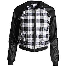 Sans Souci Black Quilted Plaid Bomber Jacket 49 Liked On Polyvore Featuring Outerwea Vegan Leather Jacket Faux Leather Bomber Jacket Quilted Bomber Jacket