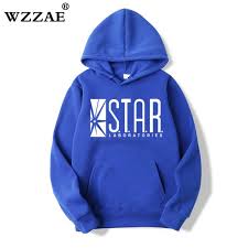 Wzzae Star Labs Black Hooded Men Sweatshirt Jumper The Flash Gotham City Comic Books