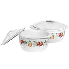 The shallow round casserole set is a stunning addition to any table and will impress your dinner guests. 2 Pc Casserole Set From La Opala To India