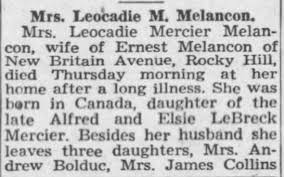 Leocadie Lena Mercier Melancon (1897-1948)