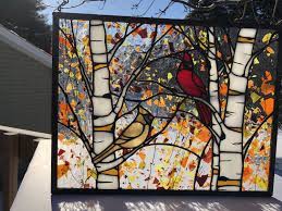 Stained Glass Cardinal Panel Etsy Stained Glass Cardinal Stained Glass Sea Glass Art