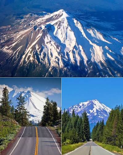 Breathtaking view of Mount Shasta from flight in North California, USA