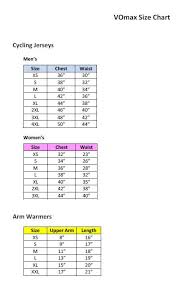 vomax cycling size charts for womens and mens jerseys and