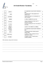 3rd graders with good comprehension can visualize the characters and setting, identify with characters and how they feel, and anticipate what will happen in stories. 3rd Grade Election Vocabulary Matching Pairs Worksheet Quickworksheets