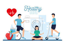 Unique healthy lifestyle posters designed and sold by artists. Poster Healthy Lifestyle With People And Icons Vector Illustration Wall Stickers Graphic Icon Action Myloview Com