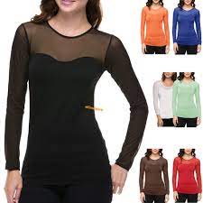 Maybe you would like to learn more about one of these? Frauen Seamless Sheer Langarm Mesh Top Herzausschnitt Bluse Tops Shirt Ebay