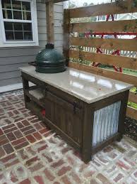 The Perfect Big Green Egg Table With Concrete Top And Barn Door The Lowcountry La Big Green Egg Outdoor Kitchen Big Green Egg Table Plans Diy Outdoor Kitchen