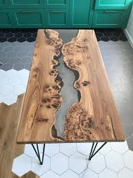 Epoxy Resin Live Edge Elm Wood Table Coffee Table In Grey Etsy In 2020 Wood Resin Table Wood Table Design Diy Resin Table