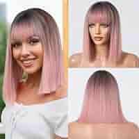 Amazon.com : Doremiy Bob Pink Wig with Bangs Natural Short Straight Wigs  for Women Shoulder Length Synthetic Wigs for Daily Cosplay : Beauty & ...