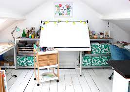 Another great idea for an open wall in your studio is creating a unique shelving unit. 4 Smart Tips For Designing A Home Art Studio