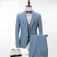 Slim fit suit dark blue. 2020 Men S Linen Light Blue Slim Fit Groom Wedding Formal Suit Tuxedos Custom Ebay