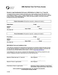 fillable online parent guardian access to the online mychart