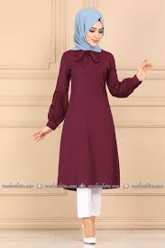 Modaselvim Tunik Fularli Balon Kol Tesettur Tunik 8010mda386 Bordo Elbise Sifon Elbise Dantel Elbise
