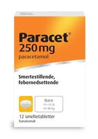Paracet 250 mg stikkpiller er et reseptfritt legemiddel som inneholder paracetamol til behandling av milde til moderate smerter som hodepine, menstruasjonssmerter, tannsmerter, muskel og leddsmerter. Paracet Smeltetab 250mg Apotekhjem